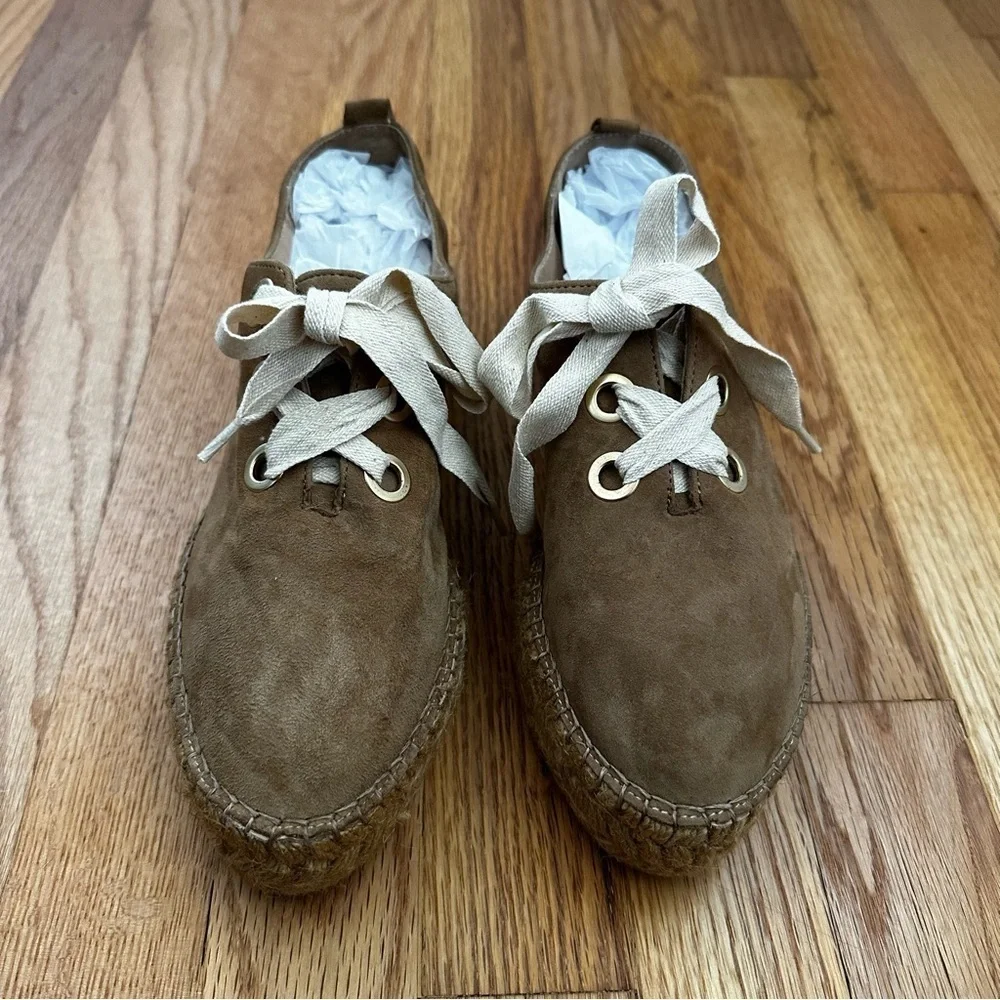 Eric Michael Espadrilles Platform Tan Suede Lace Up Spain Women’s Size 38 US 7.5